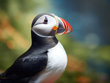 Atlantic puffin bird standing on the rock over the sea