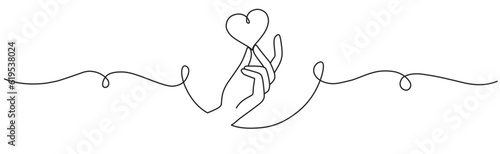 Hand with heart line art vector illustration