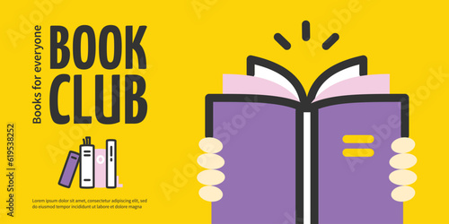 Book Club Books for Everyone Horizontal Placard Poster Banner Card Template. Vector illustration of Organization Community Meeting