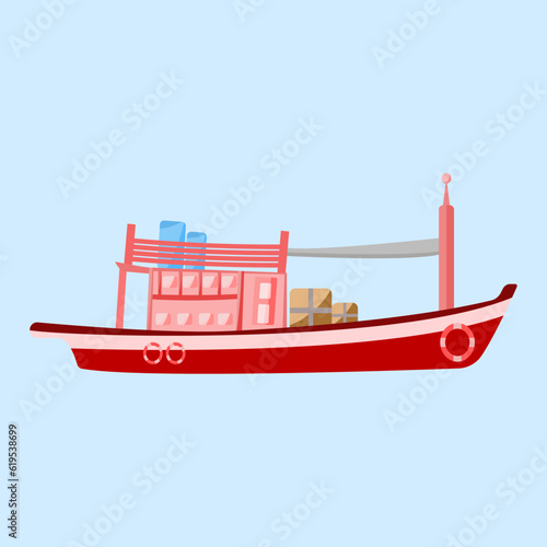 Fishing boat, boat for fisherman, anglers in flat vector illustration design