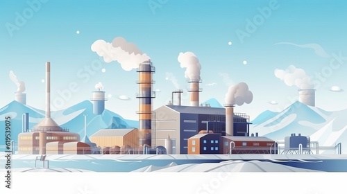 geothermal power plants, electricity generation. Illustration of an industrial building. Generative AI
