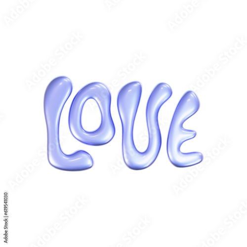 3d holographic love text in y2k style isolated on a white background. Render of 3d iridescent chrome lettering with rainbow gradient effect. 3d vector y2k illustration