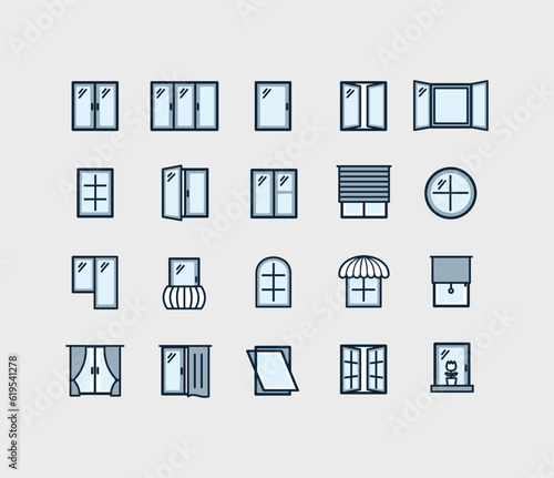 Φωτογραφία Glass Window Sign Color Thin Line Icon Set