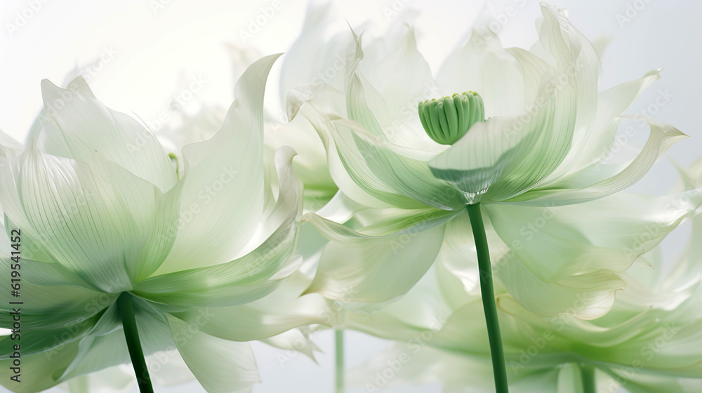 Fototapeta premium White transparent Lotus Flower on white background. Generative Ai