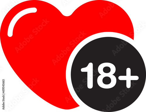 18 plus heart icon. Adults content only symbol. Vector Illustration.