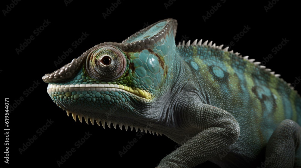 Obraz premium chameleon on a black background lizard reptile animal green generative ai
