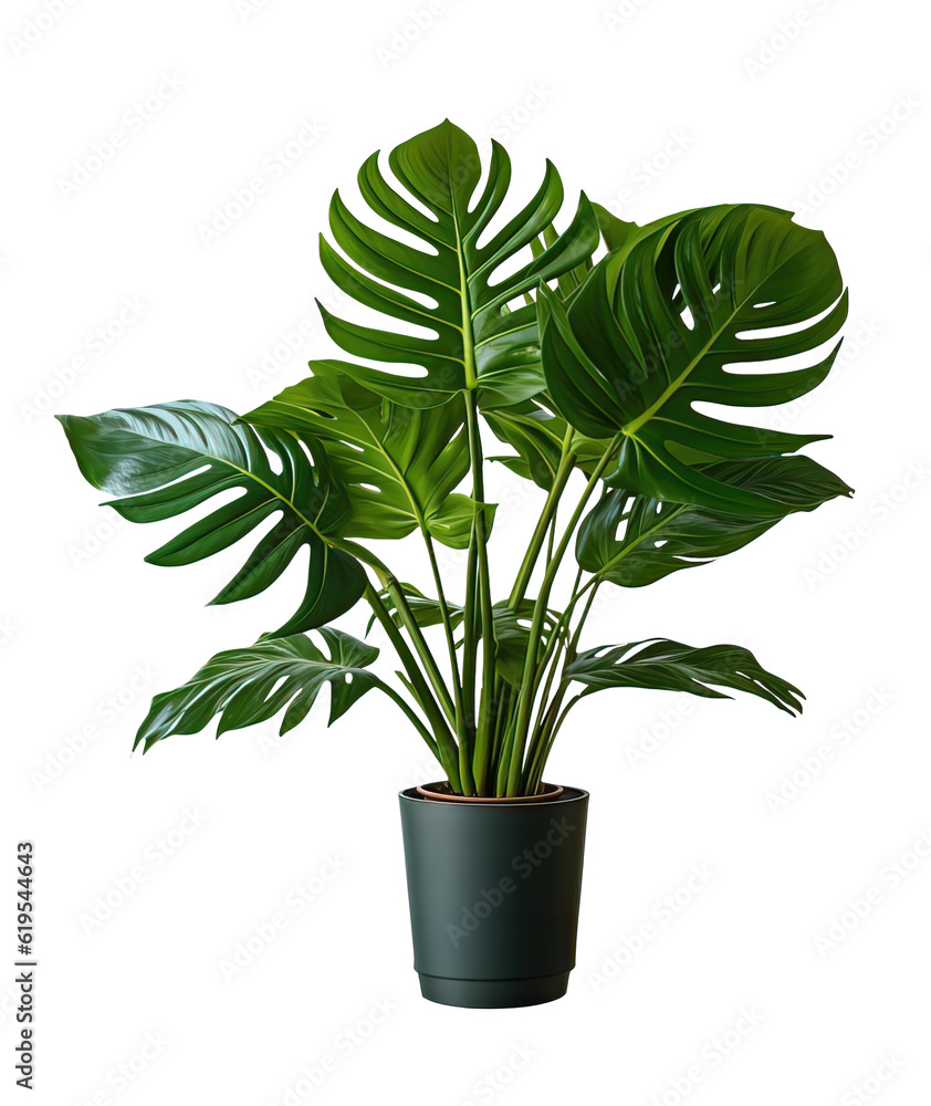 Isolated Monstera plant in a black pot, the tropical plant , cutout on ...