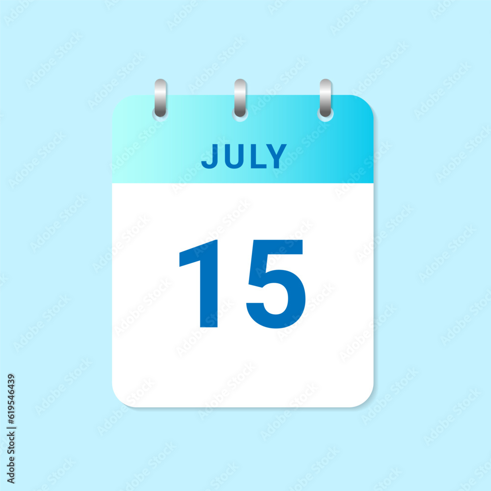 Daily calendar 15th of July month on white paper note Daily calendar 15th of July month on white paper note