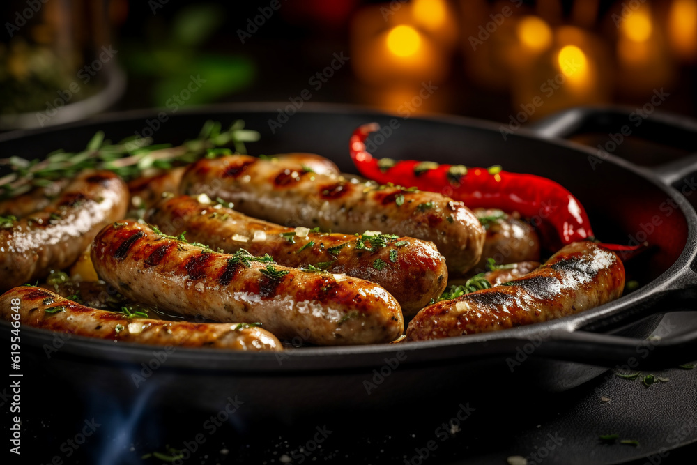 photo of juicy sausages on the grill photo of juicy sausages on the grill
