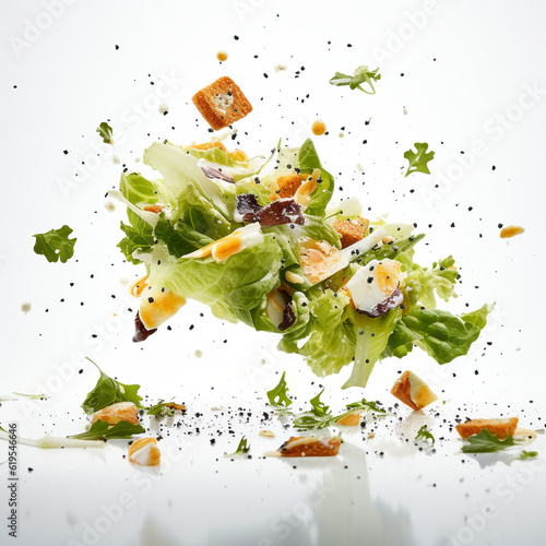 photo of salad with croutons, lettuce and cheese