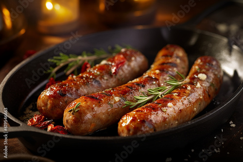 photo of juicy sausages on the grill