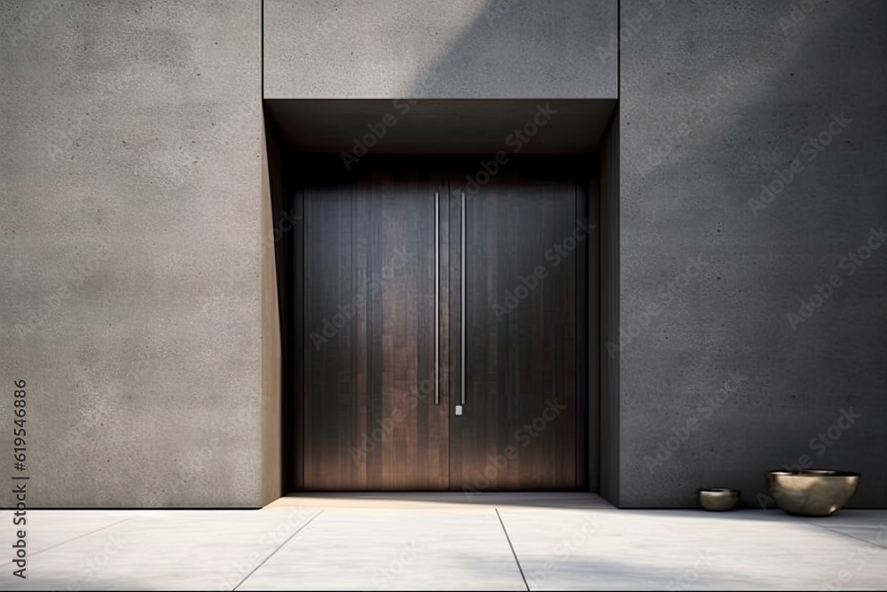 Modern entrance with wooden insert for a truly elegant look. Generative AI Technology Modern entrance with wooden insert for a truly elegant look. Generative AI Technology