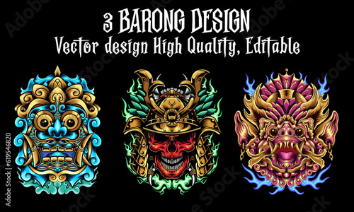 barong design bali and samurai japan vector