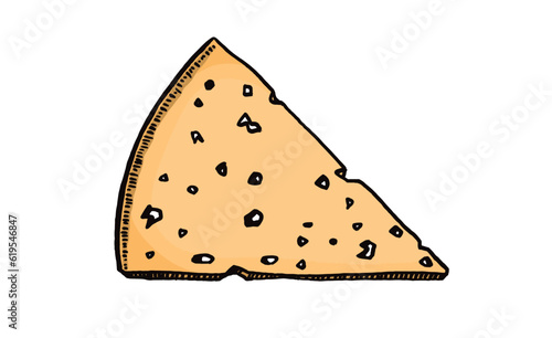 Graphical color slice of cheese with holes, graphical illustration, dairy product