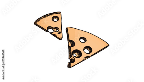Graphical color slices of cheese with holes, graphical illustration, dairy product