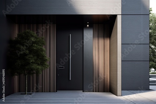Modern entrance with wooden insert for a truly elegant look. Generative AI Technology 