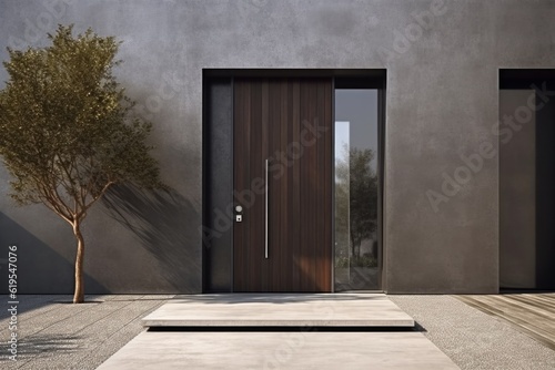 Modern entrance with wooden insert for a truly elegant look. Generative AI Technology 