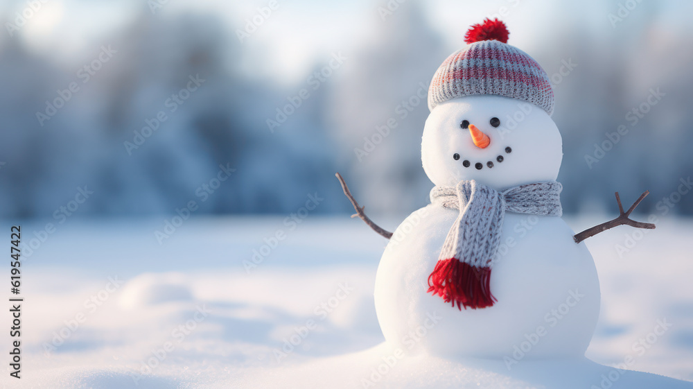 Obraz premium Cute Christmas Snowman in a Winter Wonderland