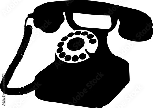 Old phone black and white illustration s80
