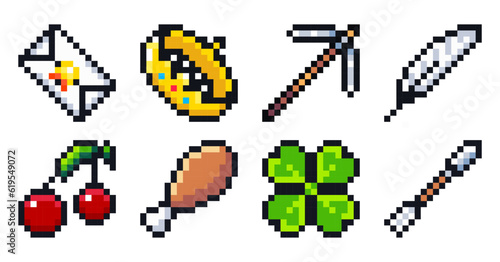 Set of pixel art icons for retro games. Resolution 16 x 16