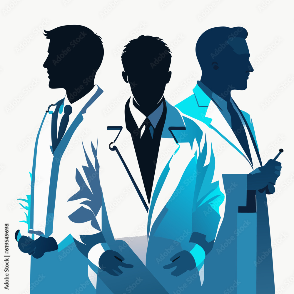silhouettes of a group of doctors in gowns with edoscopes. silhouettes of a group of doctors in gowns with edoscopes.