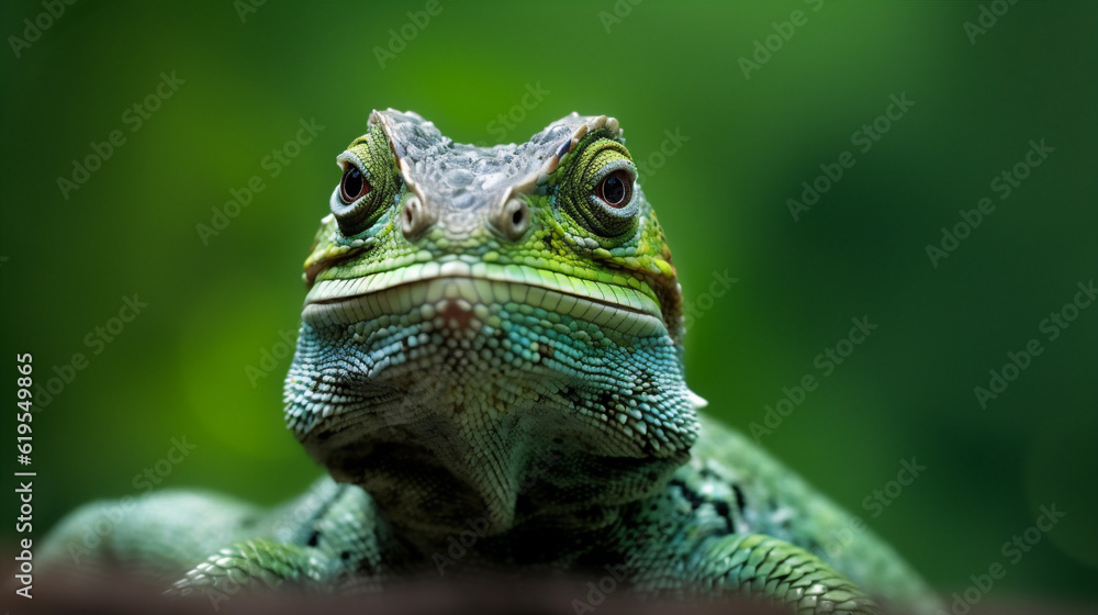 iguana lizard portrait wildlife reptile close-up green scale glasses animal. Generative AI.