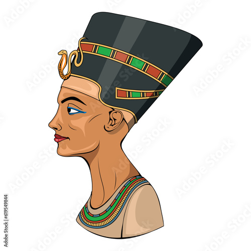 Nefertiti. Vector illustration of a beautiful egyptian woman. Goddess, princess. Wife of the egyptian pharaoh akhenaten