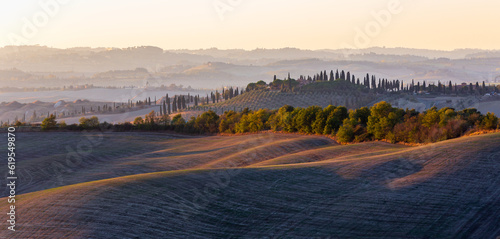 Rural landscape. Tuscany in the light of the setting sun.