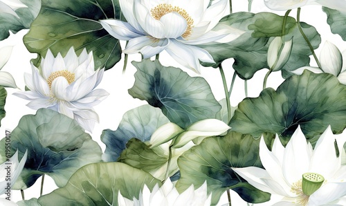  a watercolor painting of white flowers and green leaves on a white background.  generative ai
