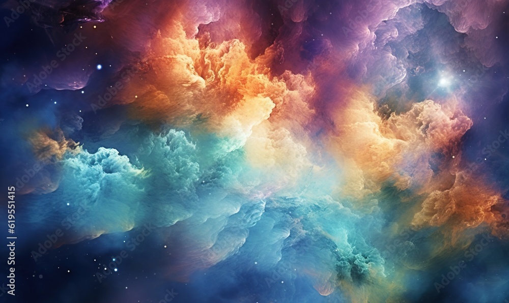 Fototapeta premium a colorful space filled with clouds and stars in the sky. generative ai