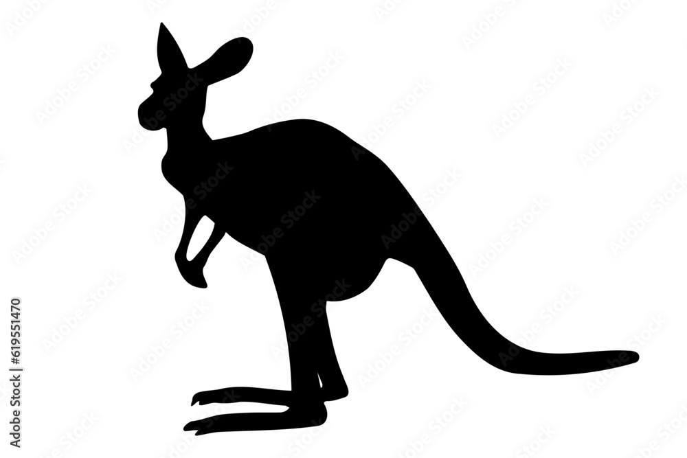 Standing Kangaroo silhouette isolated on white background. Vector illustration
