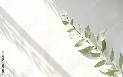 Tropical palm leaves with shadows on white wall. Minimal abstract blurred tropical background for product presentation.