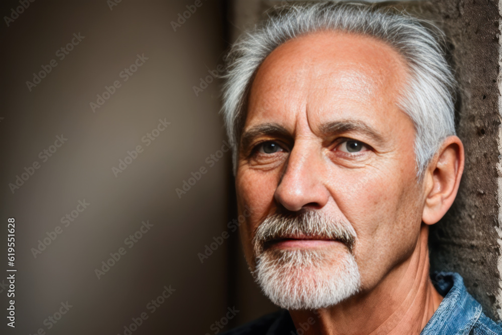 Obraz premium Digital portrait of Depressed senior man against wall at home. Mental health concept. Generative AI