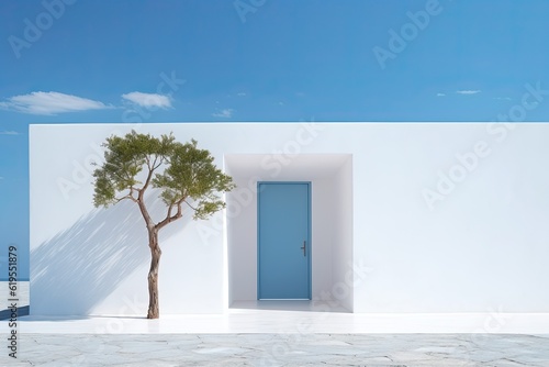 A wonderful combination of blue and white, which is realized in this house. Generative AI Technology  © Dniel