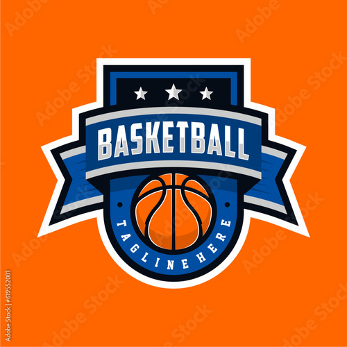 Basketball club logo, emblem, designs with ball. Sport badge vector illustration
