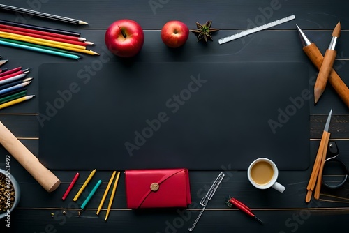 top view of school instruments, things, books, pencils as a concept of back to school generative Ai Technology