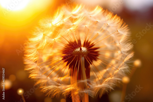 Nature's Sun-Kissed Dandelion Seed Close-Up. Generative AI