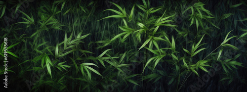Lush Bamboo Leaves  Dark Background for Natural Wallpaper. Generative AI