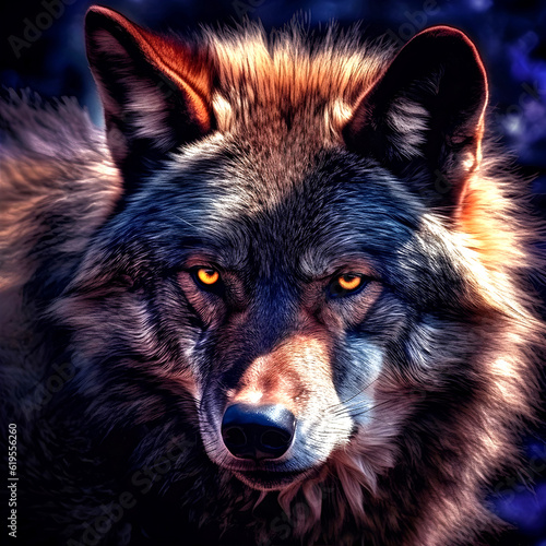 Beautiful eyes of a wild wolf - front view - AI generated 