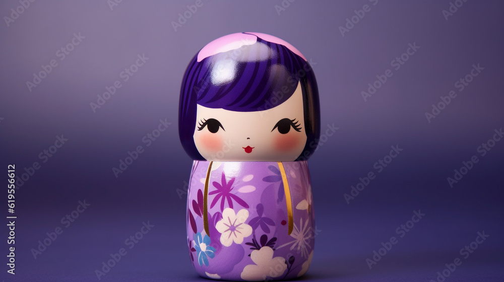 Generative ai. Japanese kokeshi doll with short hair and kimono Generative ai. Japanese kokeshi doll with short hair and kimono
