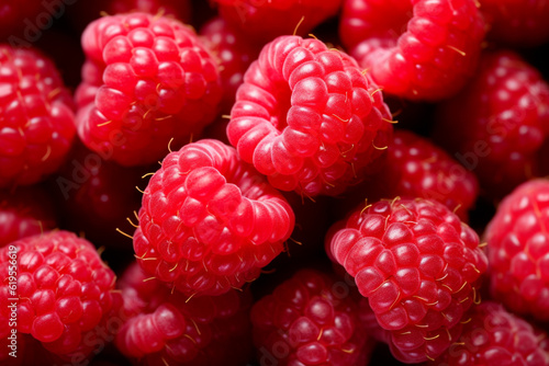 Ripe raspberries, berry background. AI generated.