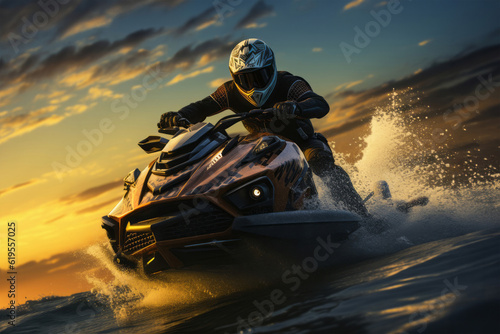 Jetski racing over open water in the summer - watersports photography photo