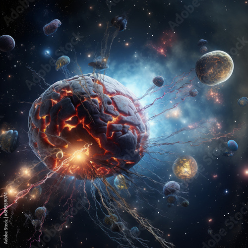 space brain in the universe, infinite space of stars and galaxies, Al Generation photo