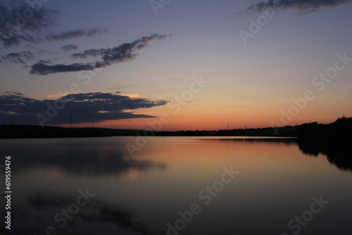 A sunset over a lake