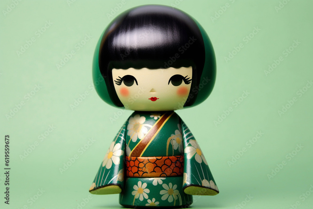 Generative ai. Japanese kokeshi doll with short hair and kimono