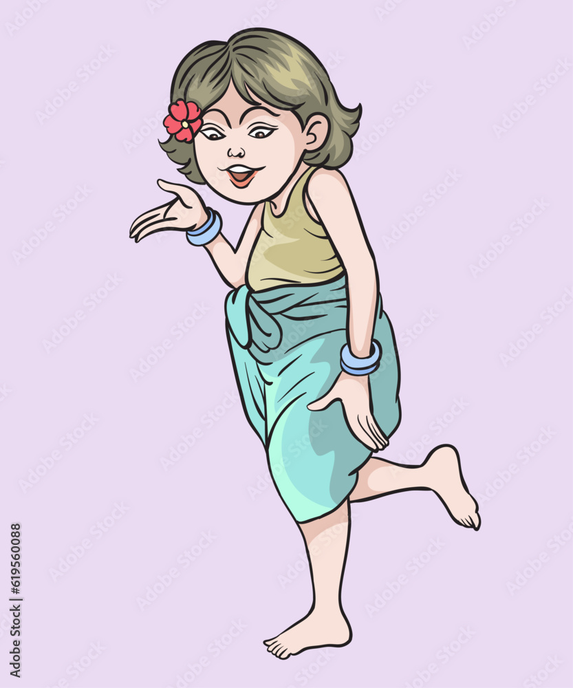 Thai traditional dance, Thai children, Thai cartoons. pop art retro hand drawn style vector design illustration. Thai traditional dance, Thai children, Thai cartoons. pop art retro hand drawn style vector design illustration.