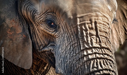  a close up of an elephant's face with a blurry background.  generative ai © Anna