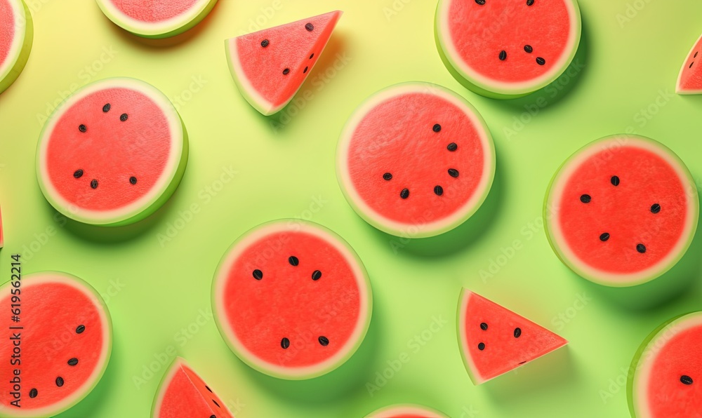 a group of slices of watermelon on a green background. generative ai a group of slices of watermelon on a green background. generative ai