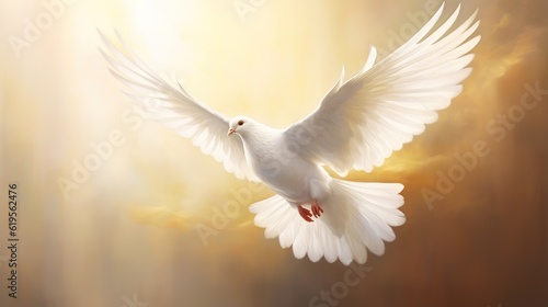 white dove flying on yellow gradient background
