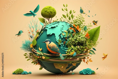 World environment and mother earth day concept with surreal, colorful Earth.